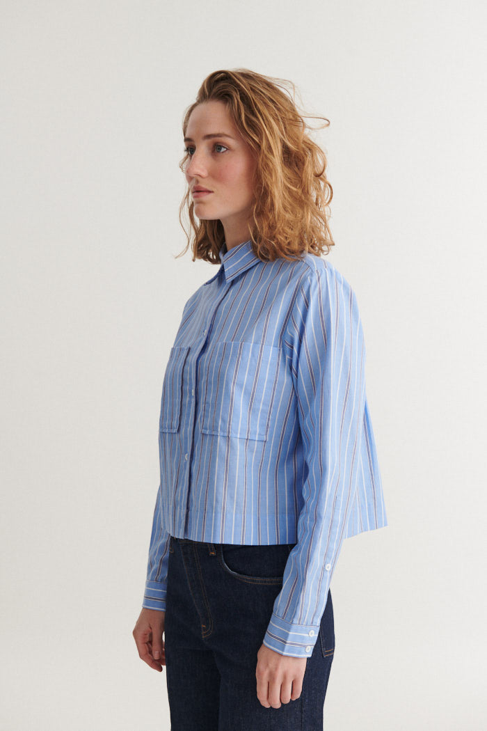 Basic Apparel Siba Cropped Shirt Skjorter 882 Frozen fjord / bright white / sky captain